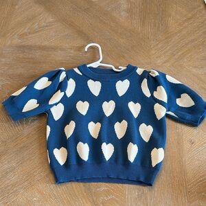 Girls Navy Heart Knit Top